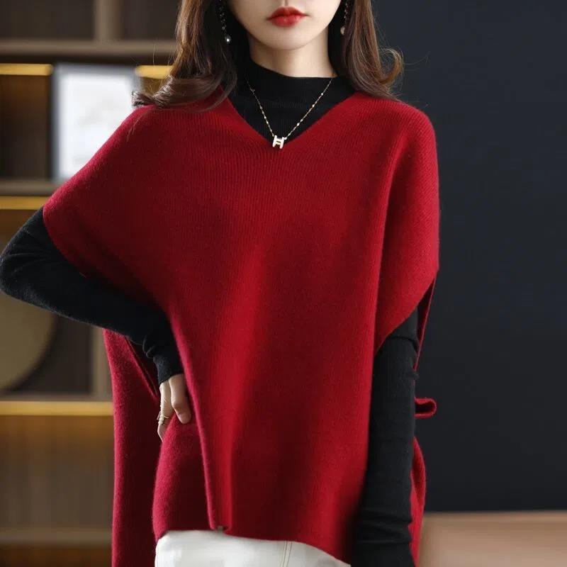 Damen Strickponcho mit V-Ausschnitt Drune