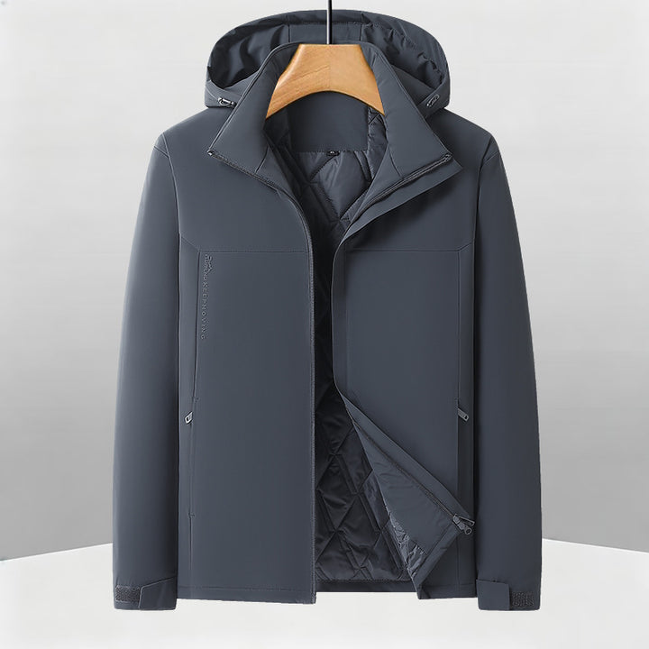 Herren Warme Softshell-Hybridjacke mit gesteppter Thermo-Innenlage und Kapuze Drune