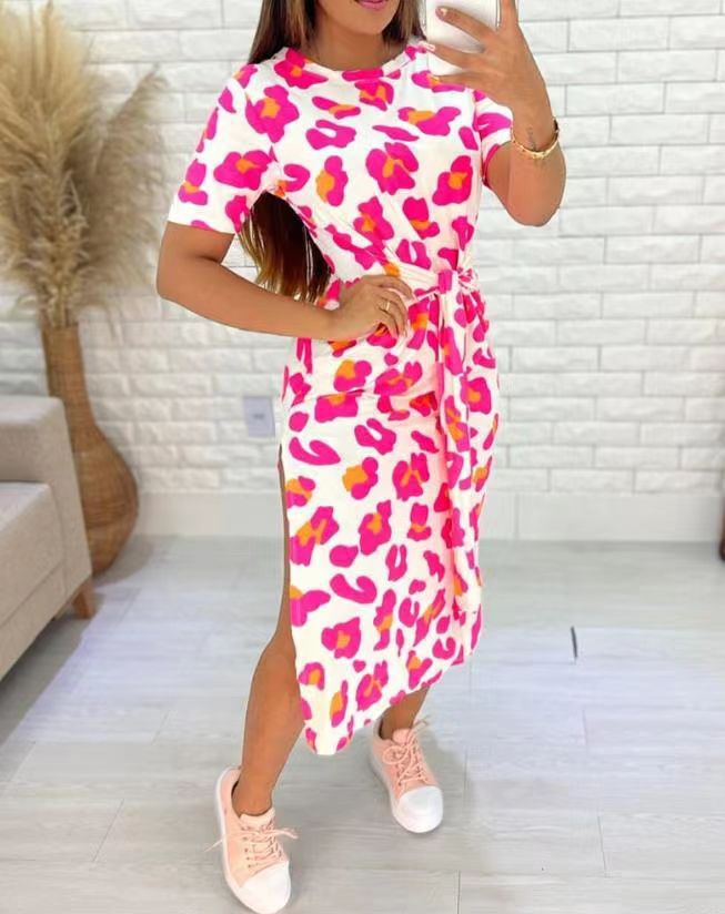 Damen Langarm Wickelkleid mit seitlichem Schlitz und Gürteldetail Drune