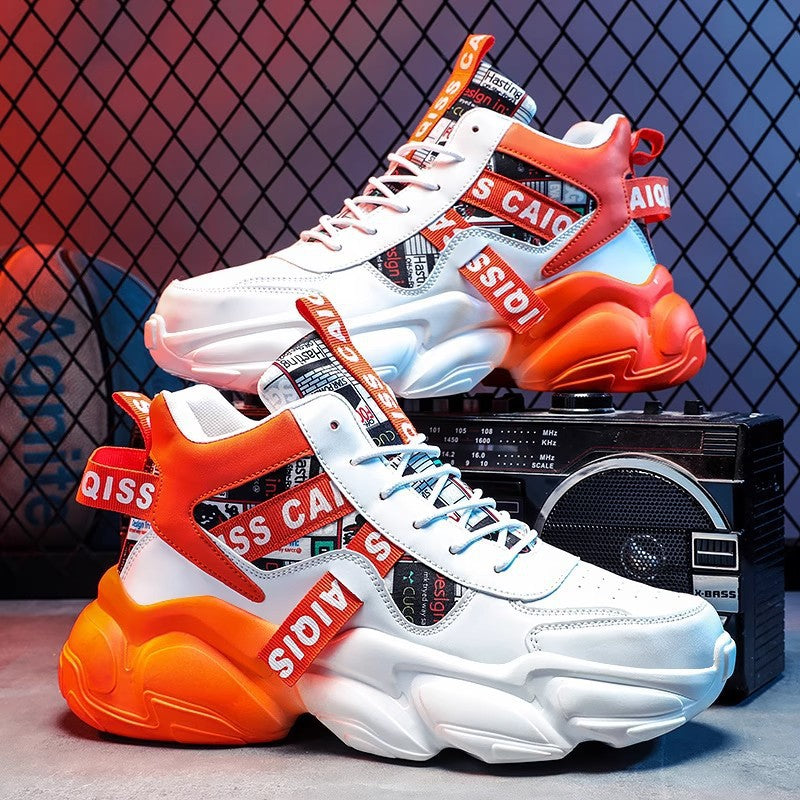 Unisex hochgeschnittener Plateau-Sneaker mit grafischem Print, gepolstertem Knöchelkragen und skulpturierter Gummisohle Drune
