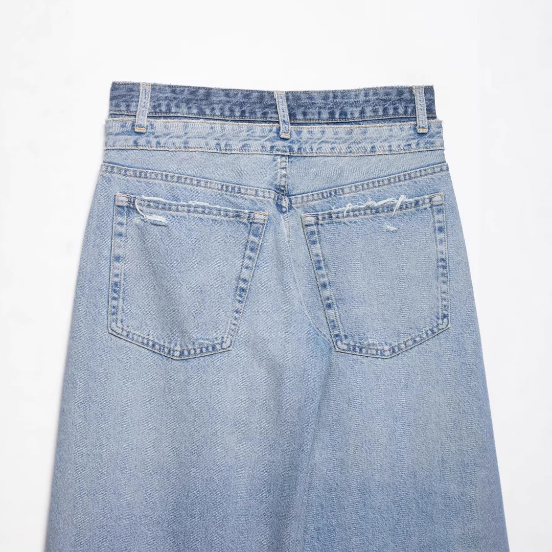 Damen Locker-sitzende Distressed Denim-Jeans mit weitem Cropped-Bein Drune
