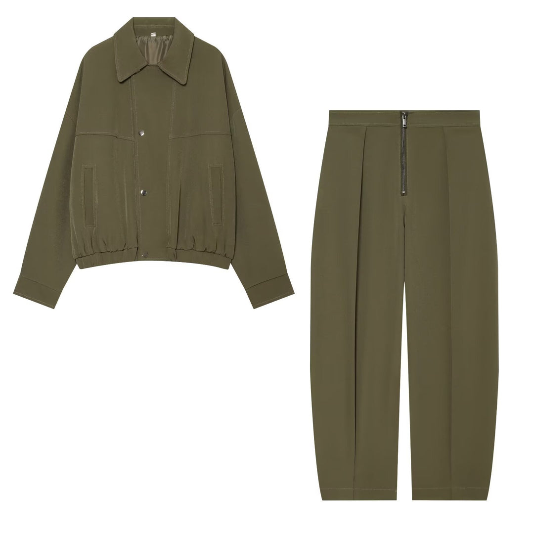 Damen Kurzgeschnittene Utility Blousonjacke mit Tunnelzugbund und aufgesetzten Eingrifftaschen Drune