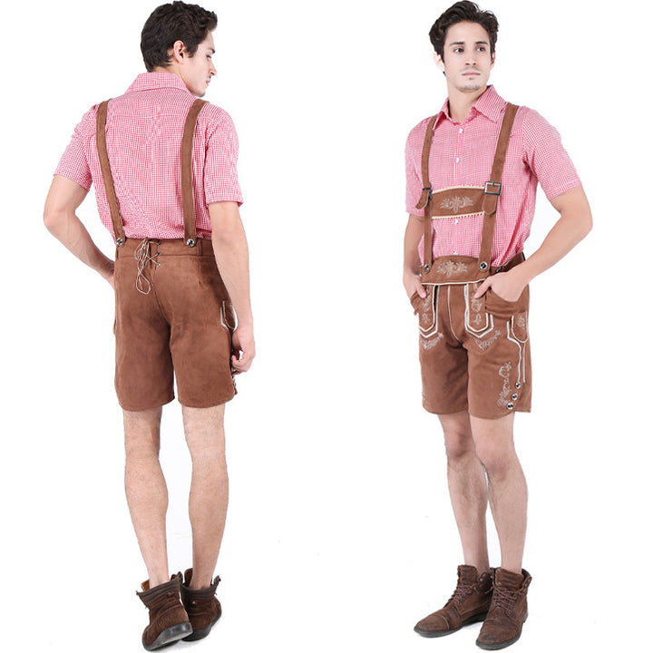 Herren nan Trachtenlederhose kurz mit Latzträgern und filigraner Stickerei Drune