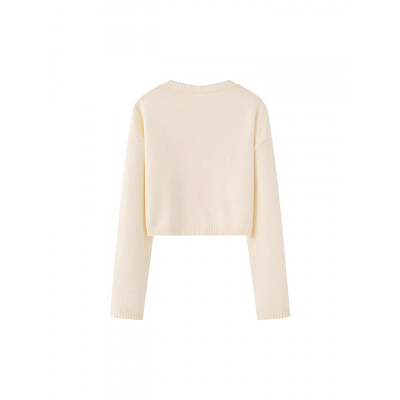 Damen Cropped Pullover mit verspieltem Schleifenmotiv Drune