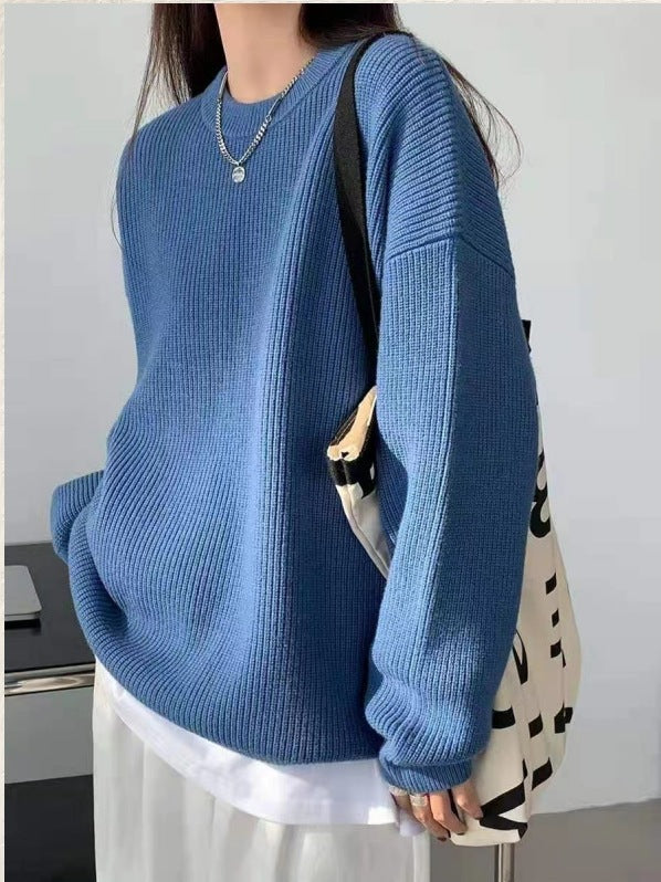 Damen lässiger Strickpullover mit feiner Rippenstruktur und bequemen langen Ärmeln Drune