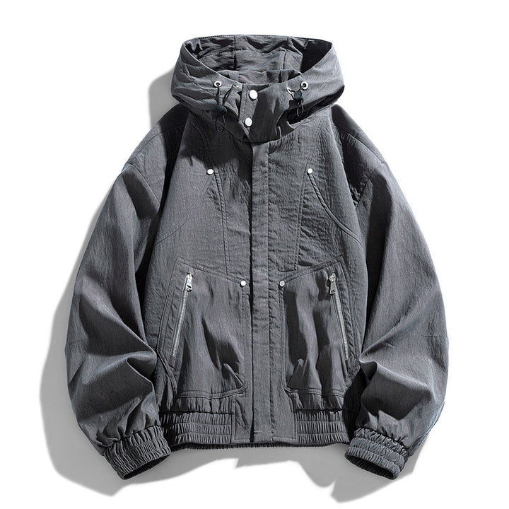 Herren Oversize Canvas-Utility-Kapuzenjacke mit versteckter Druckknopfleiste und Reißverschlusstaschen Drune