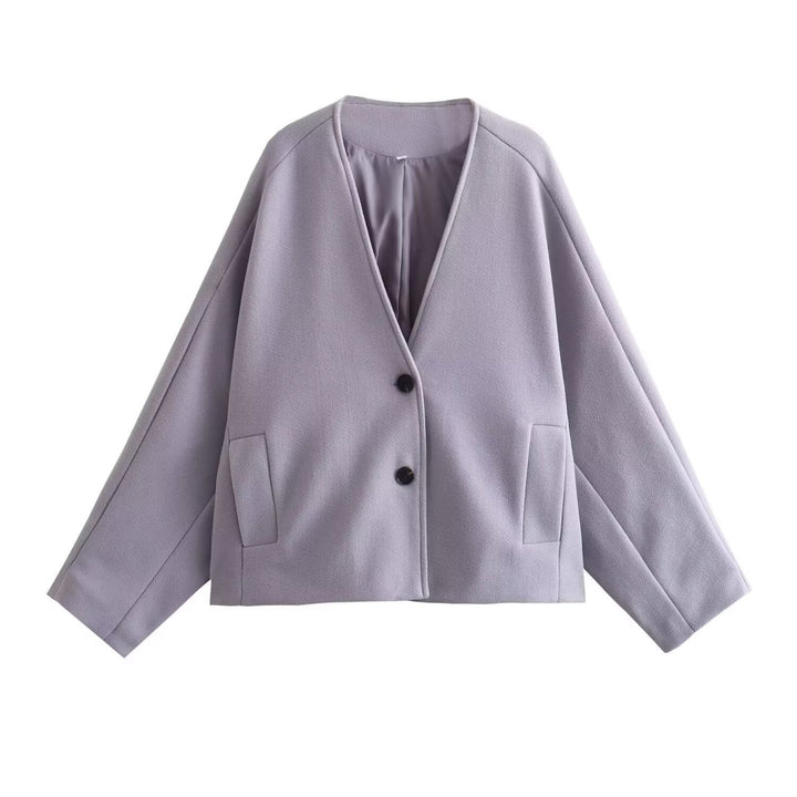 Damen Kurzmantel aus Wollmix mit Oversize‑Silhouette, V‑Ausschnitt und Zweiknopfverschluss Drune
