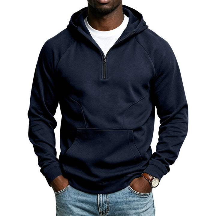 Herren Kapuzenpullover mit Kurzreißverschluss, Kängurutasche und Raglanärmeln Drune