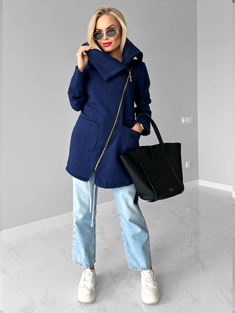 Drune | Reißverschluss Revers Mid Length Fleece Sweatshirt Jacke