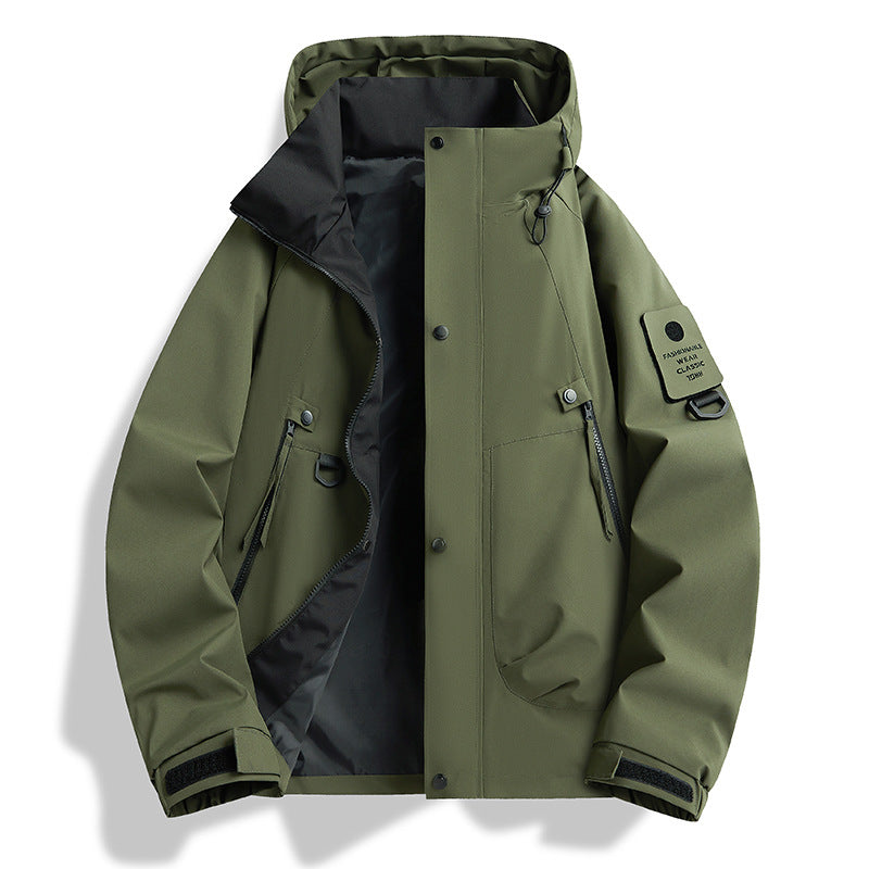 Herren wasserdichte Urban-Hardshelljacke mit verschweißten Nähten, verstellbarer Kapuze und Utility-Ärmeltasche Drune