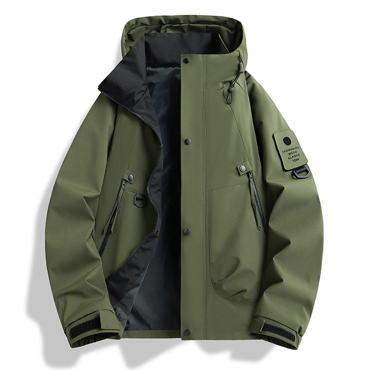 Herren wasserdichte Urban-Hardshelljacke mit verschweißten Nähten, verstellbarer Kapuze und Utility-Ärmeltasche Drune