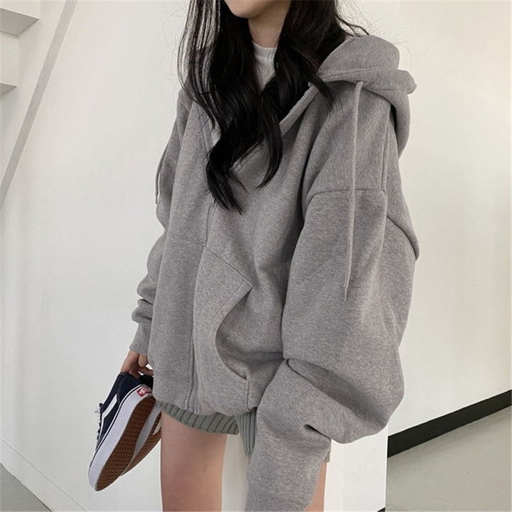Damen oversized Kapuzenjacke aus weichem Fleece mit Kängurutasche Drune