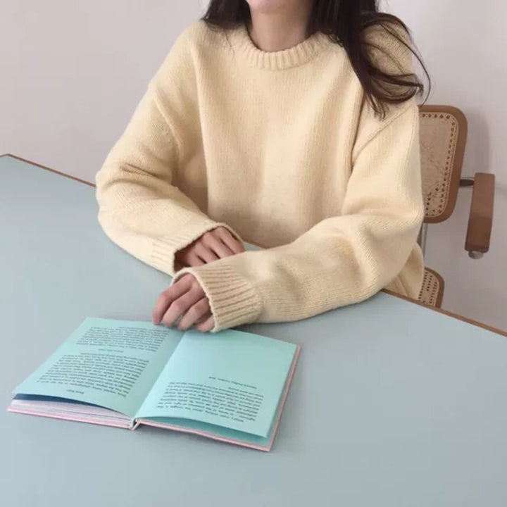 Damen Bequemer Strickpullover aus hochwertiger Baumwolle mit Rundhalsausschnitt Drune