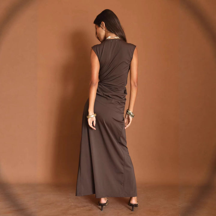 Damen Elegantes Wickelkleid mit tiefem V-Ausschnitt und hoher Schlitz Drune