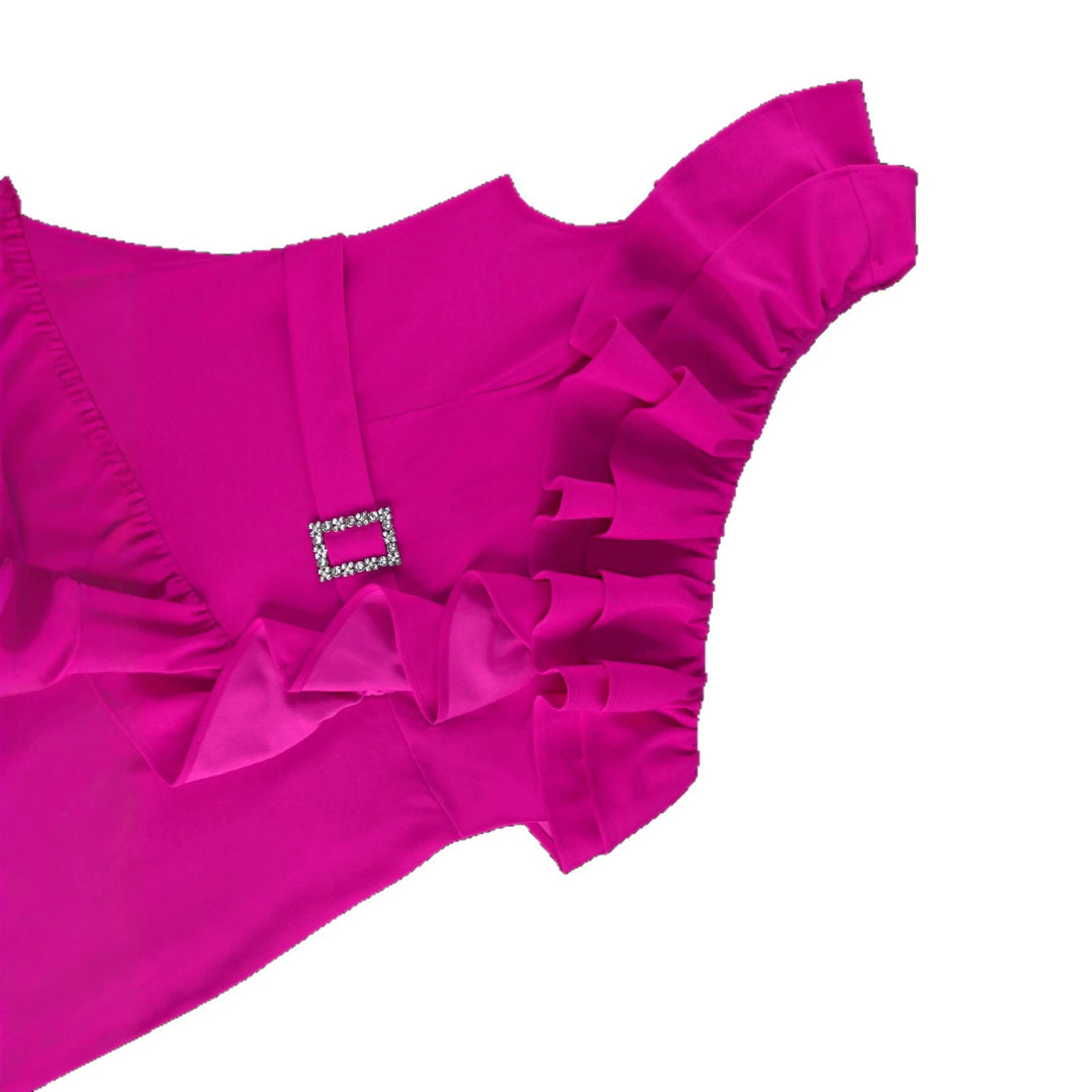DamenElegantes Abendkleid mit asymmetrischem Rüschenbereich und Taillengürtel Drune