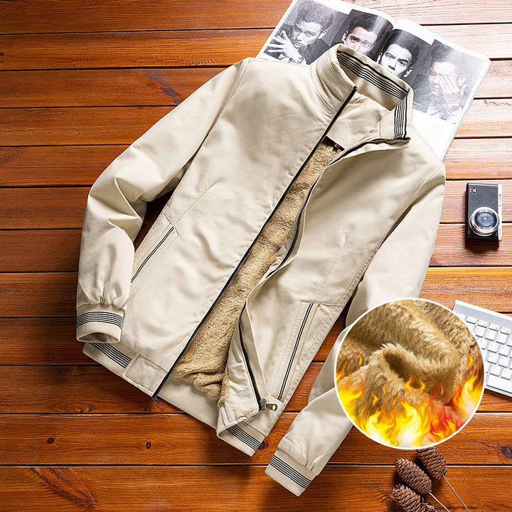 Herren nan thermisch gefütterte Freizeit-Bomberjacke mit Teddyfutter, Reißverschluss-Taschen und Stehkragen Drune