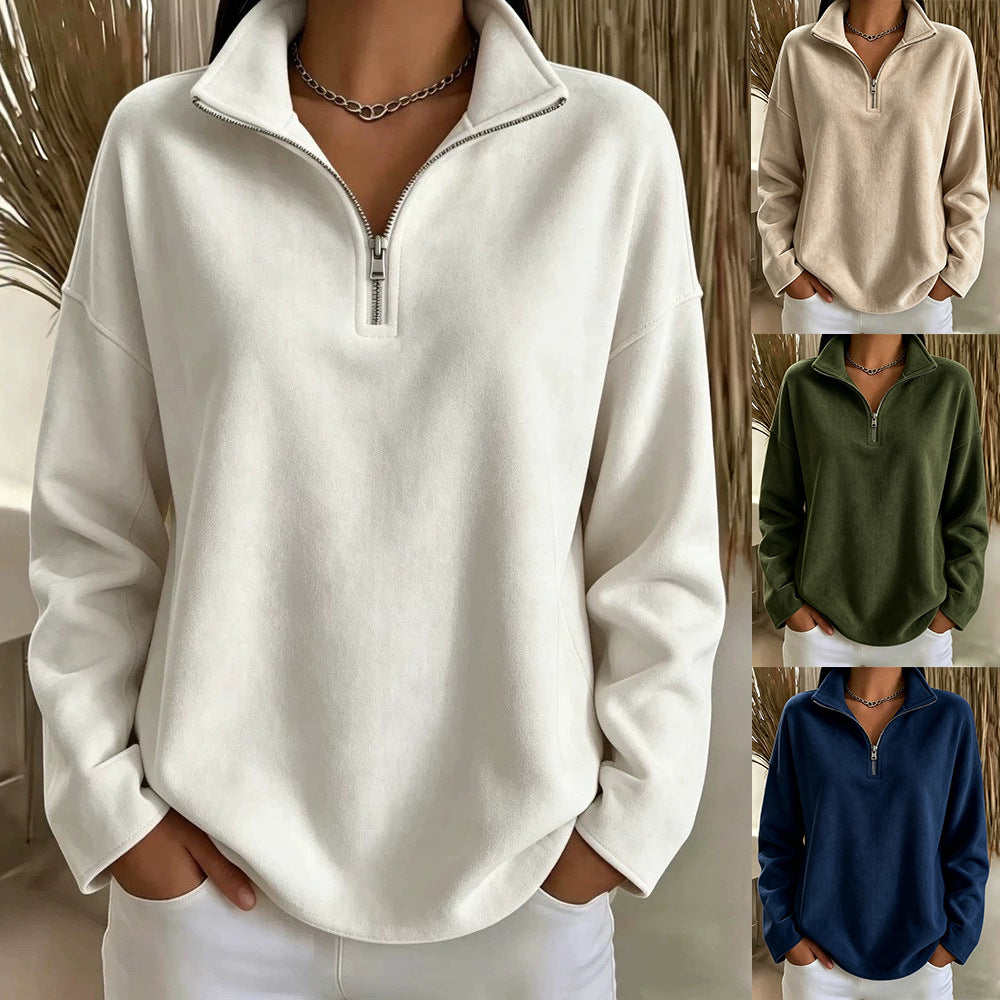 Damen Kuscheliger Oversize-Fleecepullover mit halbem Reißverschluss und Stehkragen Drune