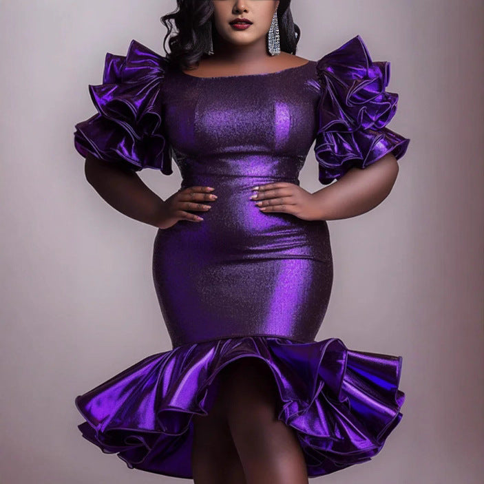 Damen glamouröses Abendkleid mit voluminösen Rüschensäumen Drune