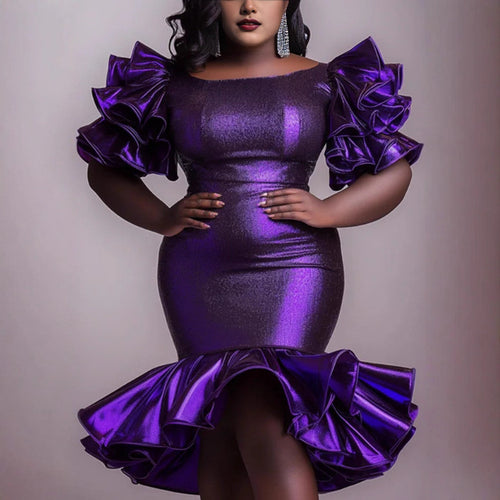Damen glamouröses Abendkleid mit voluminösen Rüschensäumen Drune