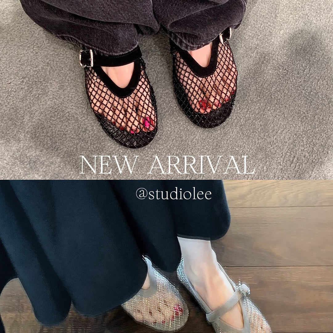 Damen elegante Ballerina-Schuhe mit dekorativem Riemchen und funkelnden Akzenten Drune
