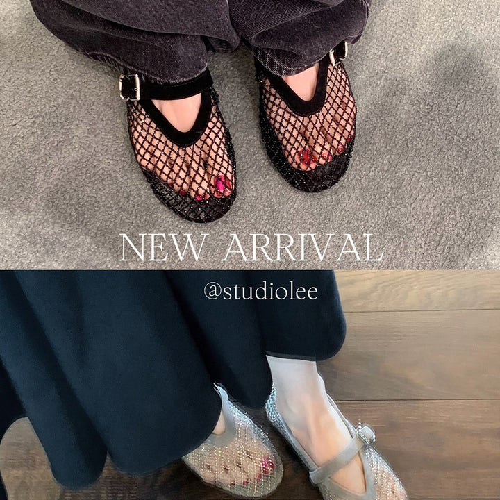 Damen elegante Ballerina-Schuhe mit dekorativem Riemchen und funkelnden Akzenten Drune