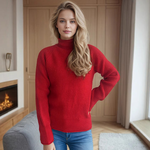 Damen gemütlicher Rollkragenpullover aus weichem Grobstrick Drune