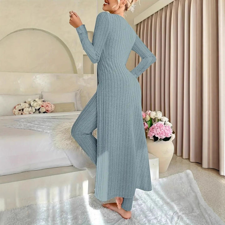 Damen eleganter und modischer Jumpsuit mit seitlichen Schlitzen und langen Ärmeln Drune
