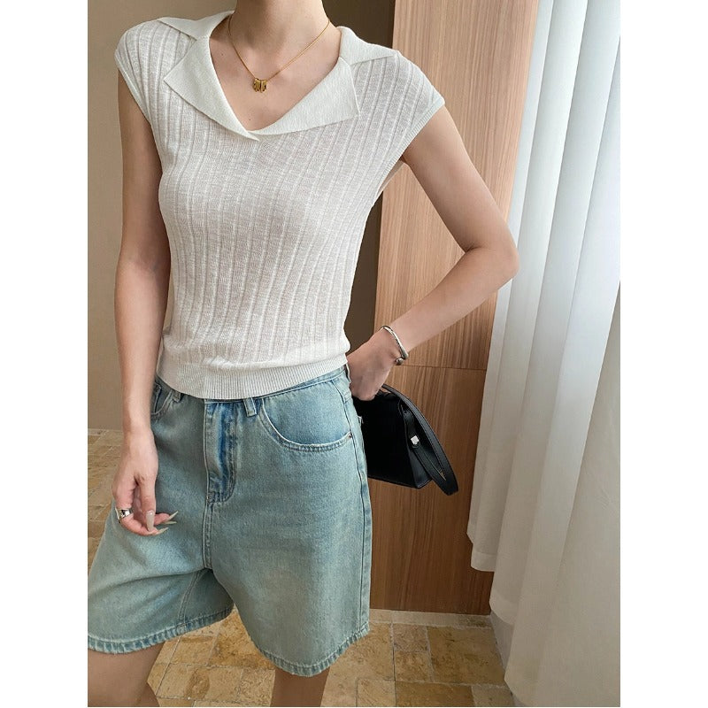Damen Figurbetontes Strickoberteil mit elegantem V-Ausschnitt Drune
