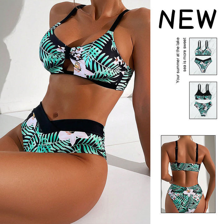 Damen Bikini-Set mit hohem Beinausschnitt und femininen Blumenmustern Drune
