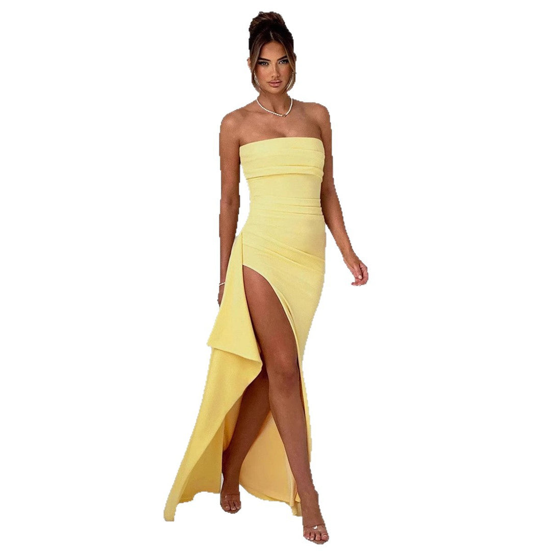 Damen Elegantes trägerloses Abendkleid mit asymmetrischem Schlitz Drune