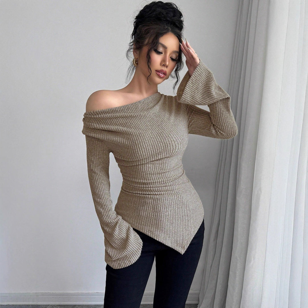 Damen Langarm Shirt mit Rippstruktur und weitem Ärmel Drune