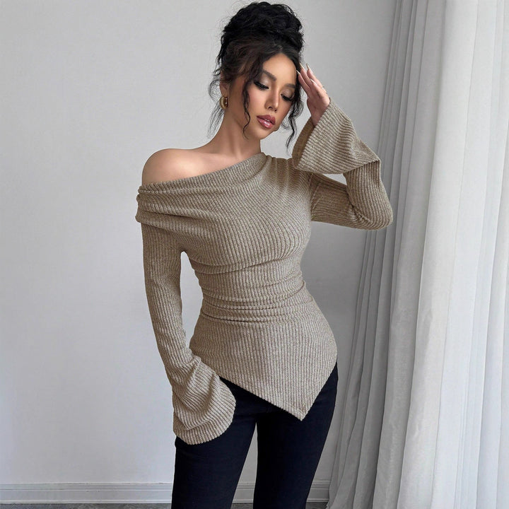 Damen Langarm Shirt mit Rippstruktur und weitem Ärmel Drune