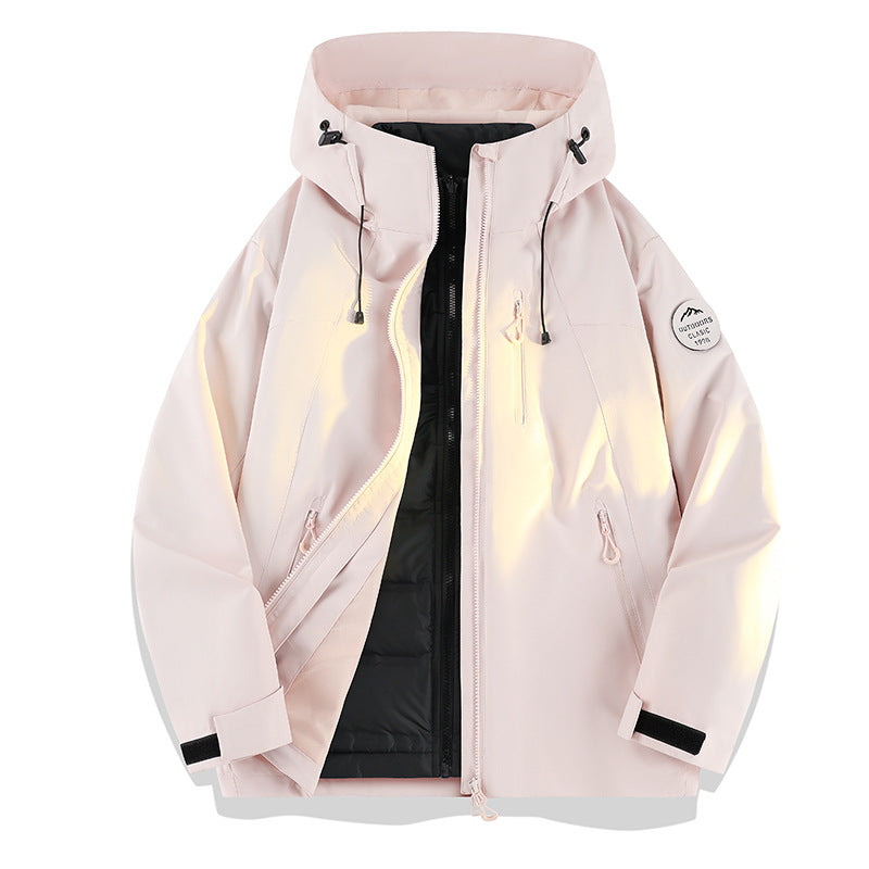 Damen Leichte wasserdichte Kapuzenjacke mit Teddy‑Charm und verdeckten Reißverschlusstaschen Drune