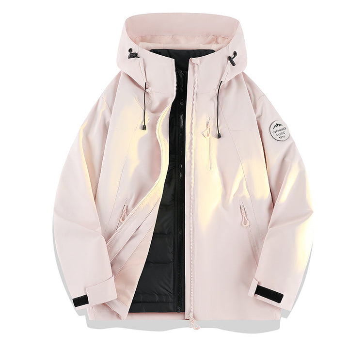 Damen Leichte wasserdichte Kapuzenjacke mit Teddy‑Charm und verdeckten Reißverschlusstaschen Drune