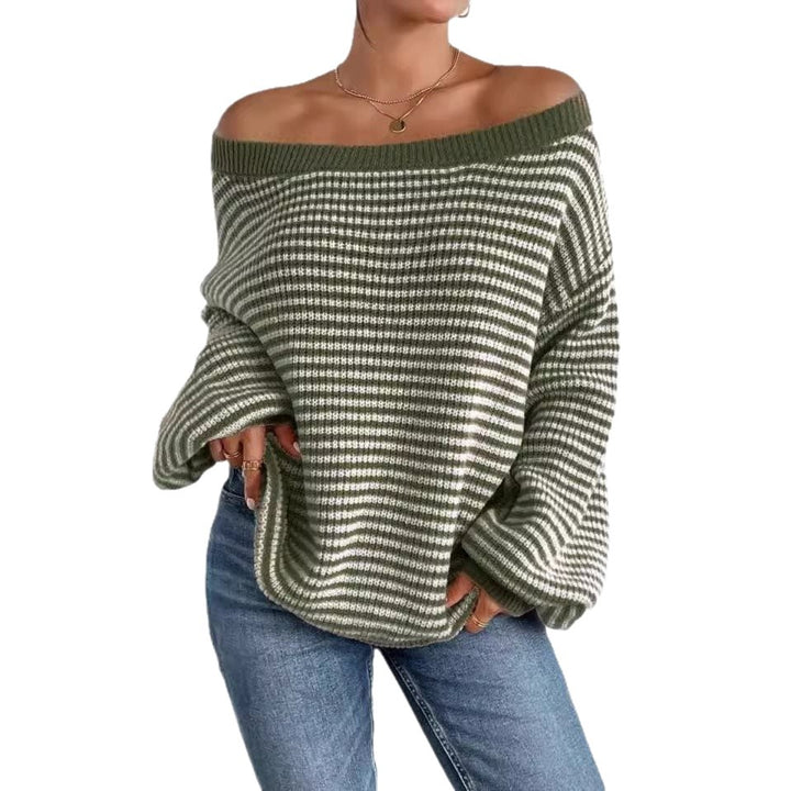 Damen oversized Strickpullover mit V-Ausschnitt und dekorativem Muster Drune