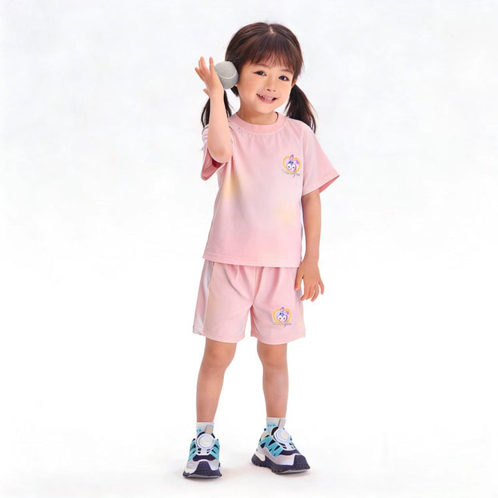 Damen nan atmungsaktives Kinder Sportset mit kurzarm Shirt und elastischer Bundshorts Drune