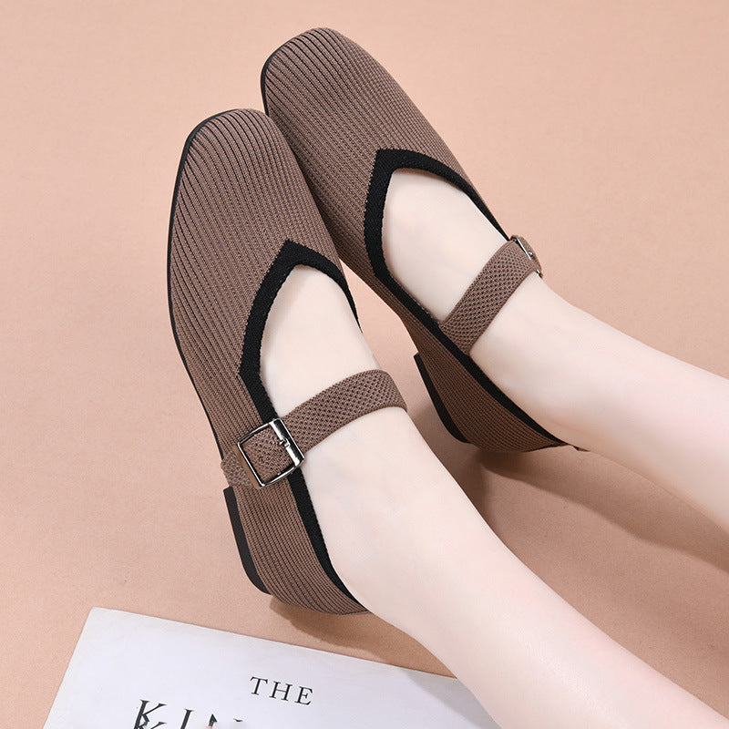 Damen Elegante Schnallenriemen Ballerinas Drune
