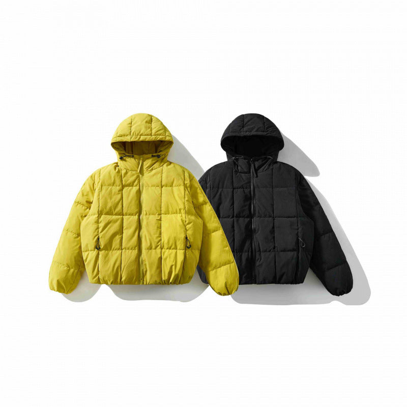 Unisex Weitgeschnittene gesteppte Kapuzenjacke mit Quadratsteppung und elastischem Saum Drune
