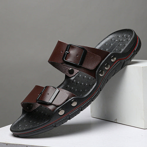 Herren Bequeme Leder-Sandalen mit verstellbaren Riemen Drune