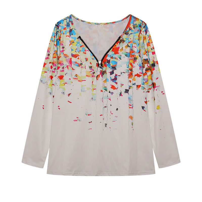 Damen Langarmshirt mit farbenfrohem Blütenmuster und modernem Zipper Drune