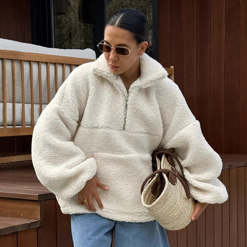 Damen Fleece-Pullover mit hohem Kragen und seitlichen Taschen Drune