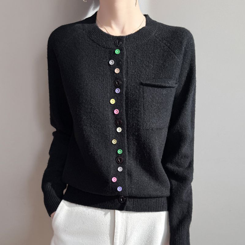 Damen Modischer Strickcardigan mit bunten Knöpfen Drune