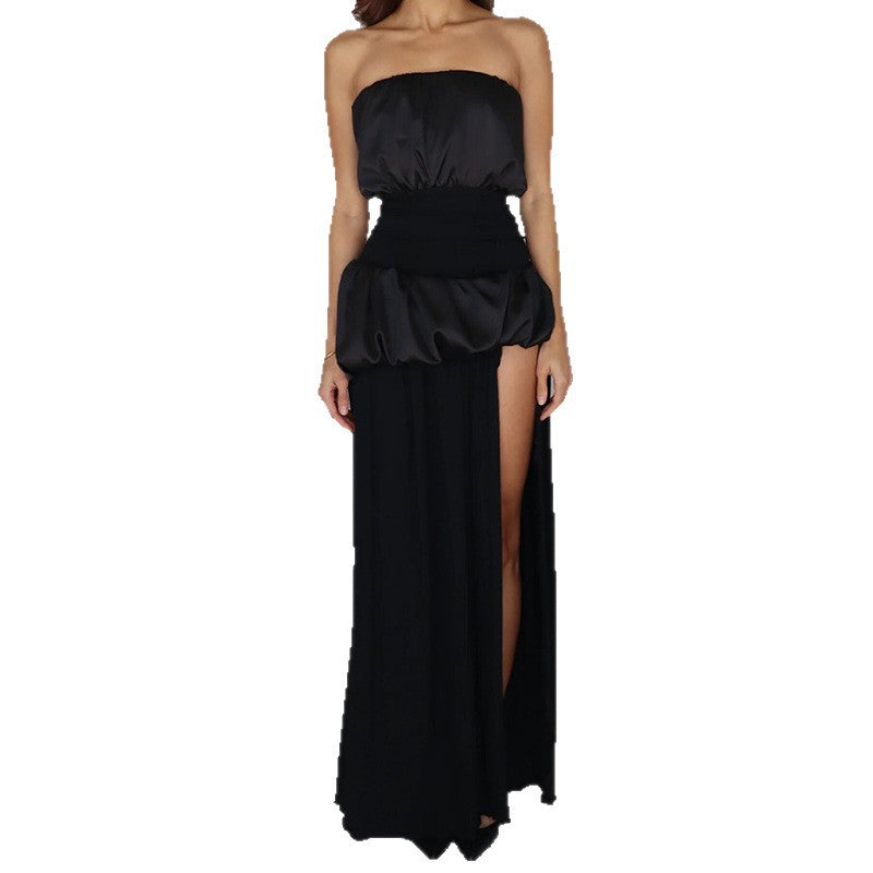 Damen Elegantes Maxikleid mit schulterfreier Silhouette und seitlichem Schlitz Drune
