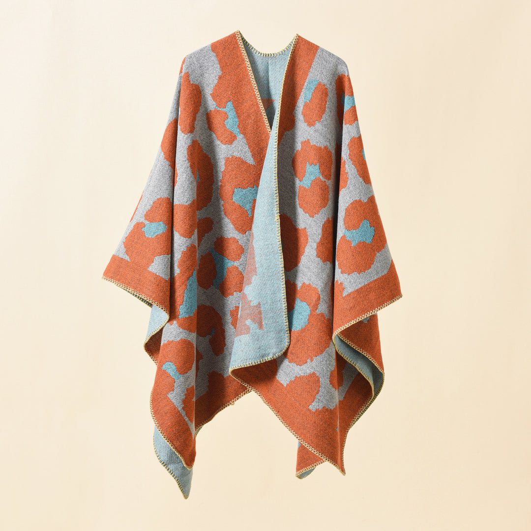 Damen Oversize-Strickruana mit grafischem Jacquard und Zierstich Drune