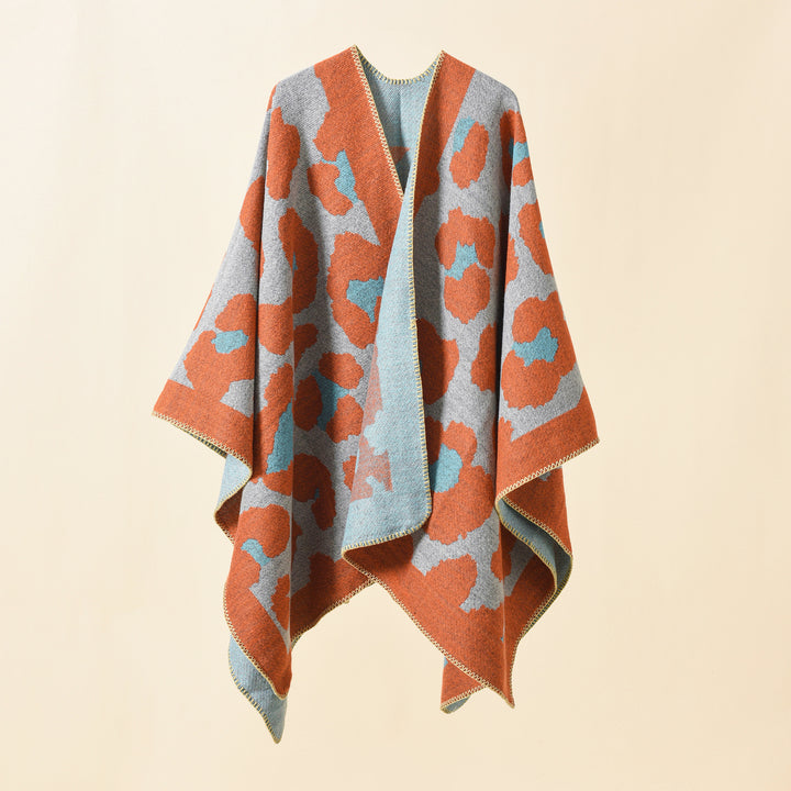 Damen Oversize-Strickruana mit grafischem Jacquard und Zierstich Drune