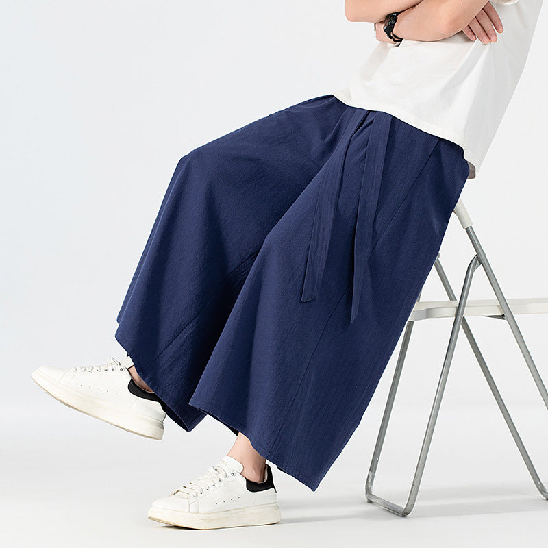 Damen Culotte-Style Hosenrock mit weitem Bein und Bindegürtel Drune