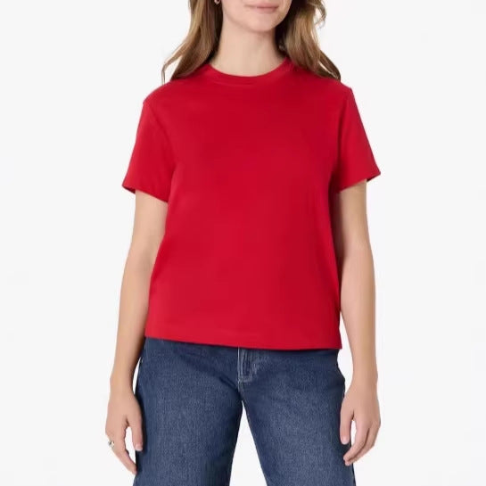 Damen lässiges Kurzarm-T-Shirt aus hochwertiger Baumwolle mit Rundhalsausschnitt Drune
