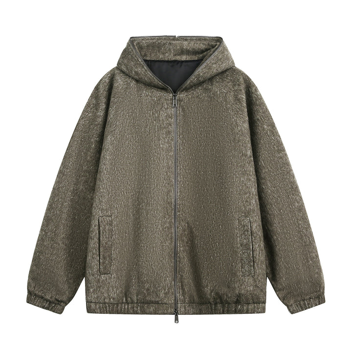 Unisex Boxy Kapuzenjacke mit Strukturstoff, Zweiwege-Reißverschluss und elastischem Saum Drune