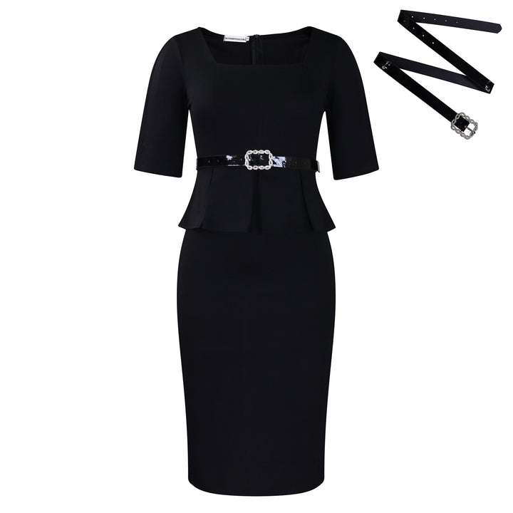 Damen Etuikleid mit eleganter Peplum-Details und abnehmbarem Gürtel Drune