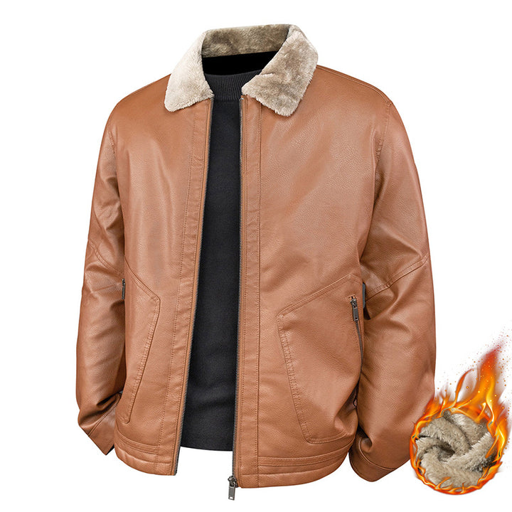 Herren Aviator-Bomberjacke in Nappa-Optik mit Teddy-Innenfutter und Reißverschlusstaschen Drune